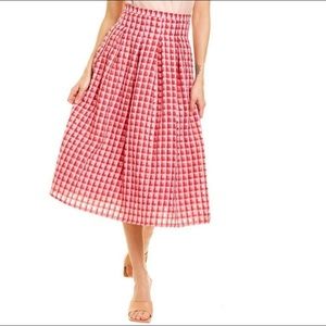 Eva Franco Textured Pink Plaid Midi Skirt Size 4